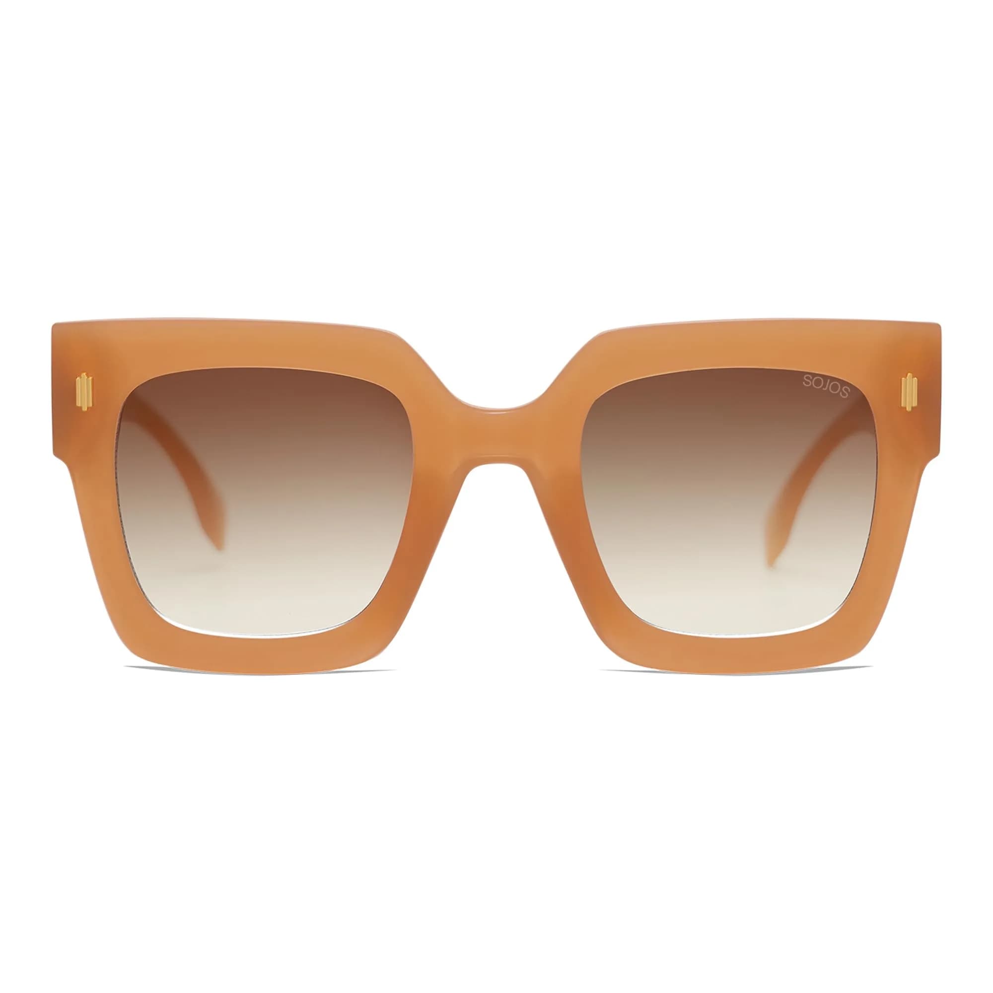 SOJOS Oversized Sunglasses for Women Thick Big Square Shades SJ2194C3 | UV400 High-Definition Lenses — Milky Orange Frame/Brown Grading Lens