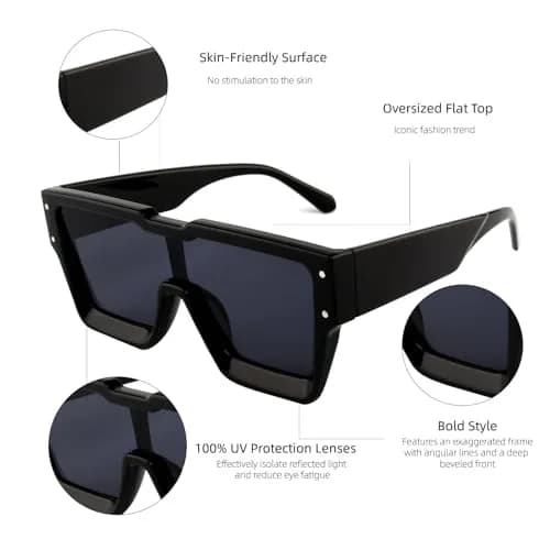 KENBO Oversized Square Sunglasses for Women & Men | UV400 Protection, Lightweight Plastic Frame thumbnail 3