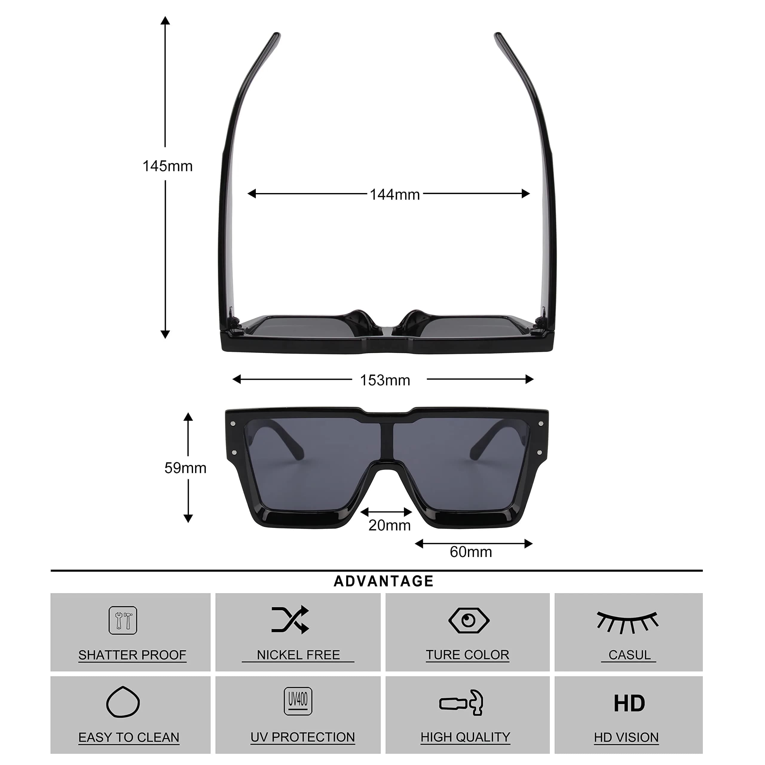KENBO Oversized Square Sunglasses for Women & Men | UV400 Protection, Lightweight Plastic Frame - view 4