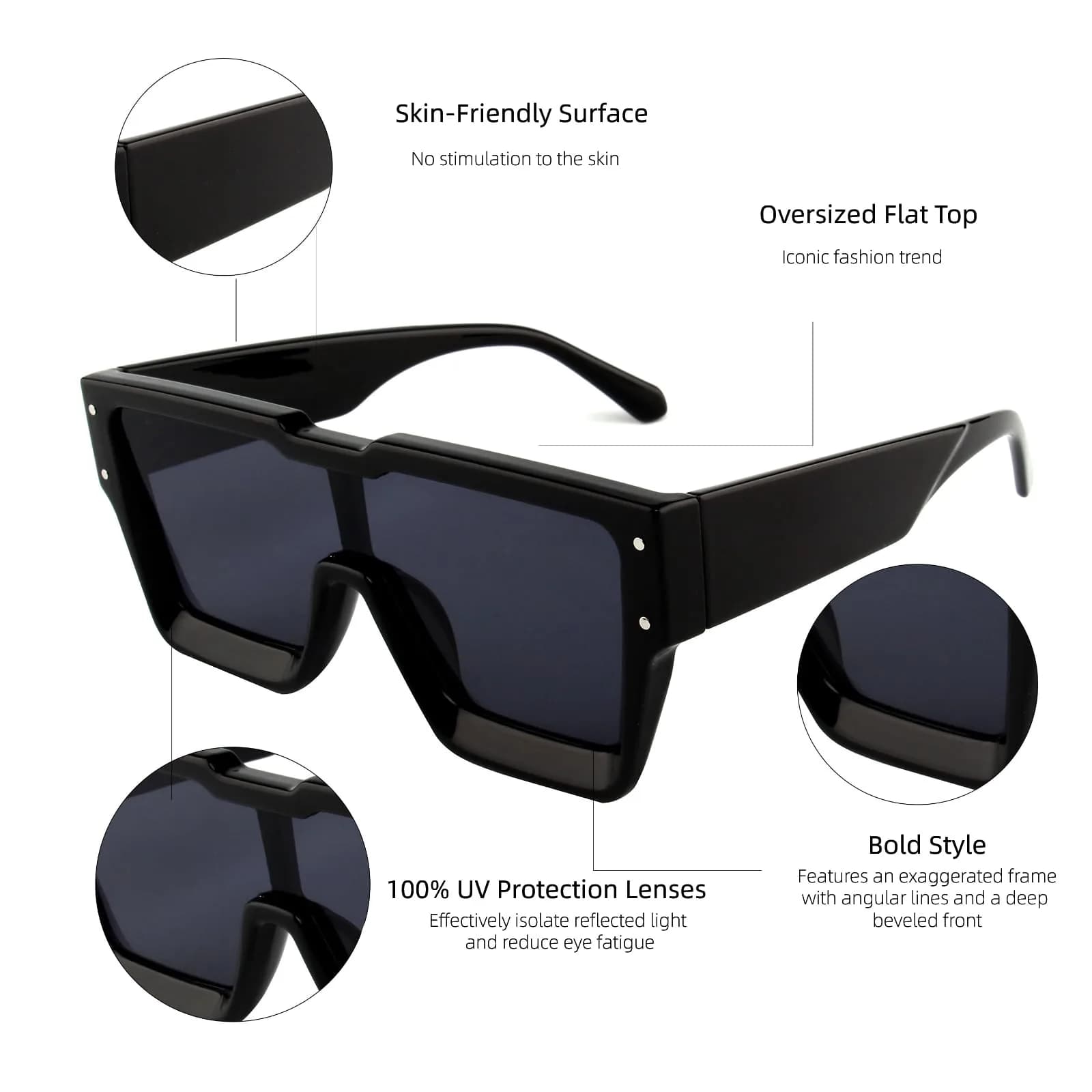 KENBO Oversized Square Sunglasses for Women & Men | UV400 Protection, Lightweight Plastic Frame - view 3