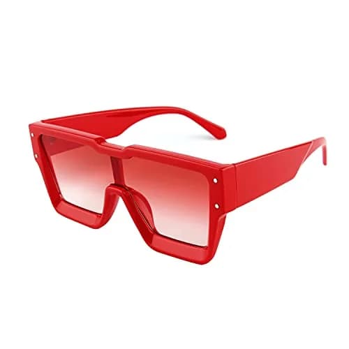 KENBO Oversized Red Frame Gradient Red Lens Square Rimless Shield Sunglasses for Women Men - main product image