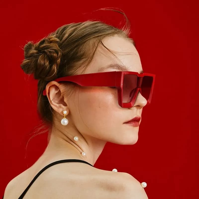 KENBO Oversized Red Frame Gradient Red Lens Square Rimless Shield Sunglasses for Women Men - view 2