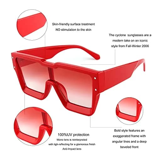 KENBO Oversized Red Frame Gradient Red Lens Square Rimless Shield Sunglasses for Women Men - view 3