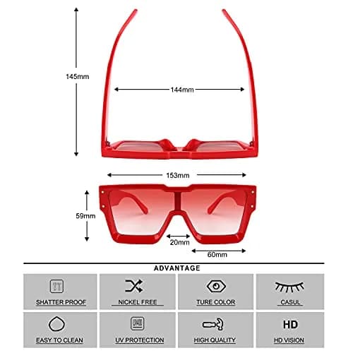 KENBO Oversized Red Frame Gradient Red Lens Square Rimless Shield Sunglasses for Women Men - view 4