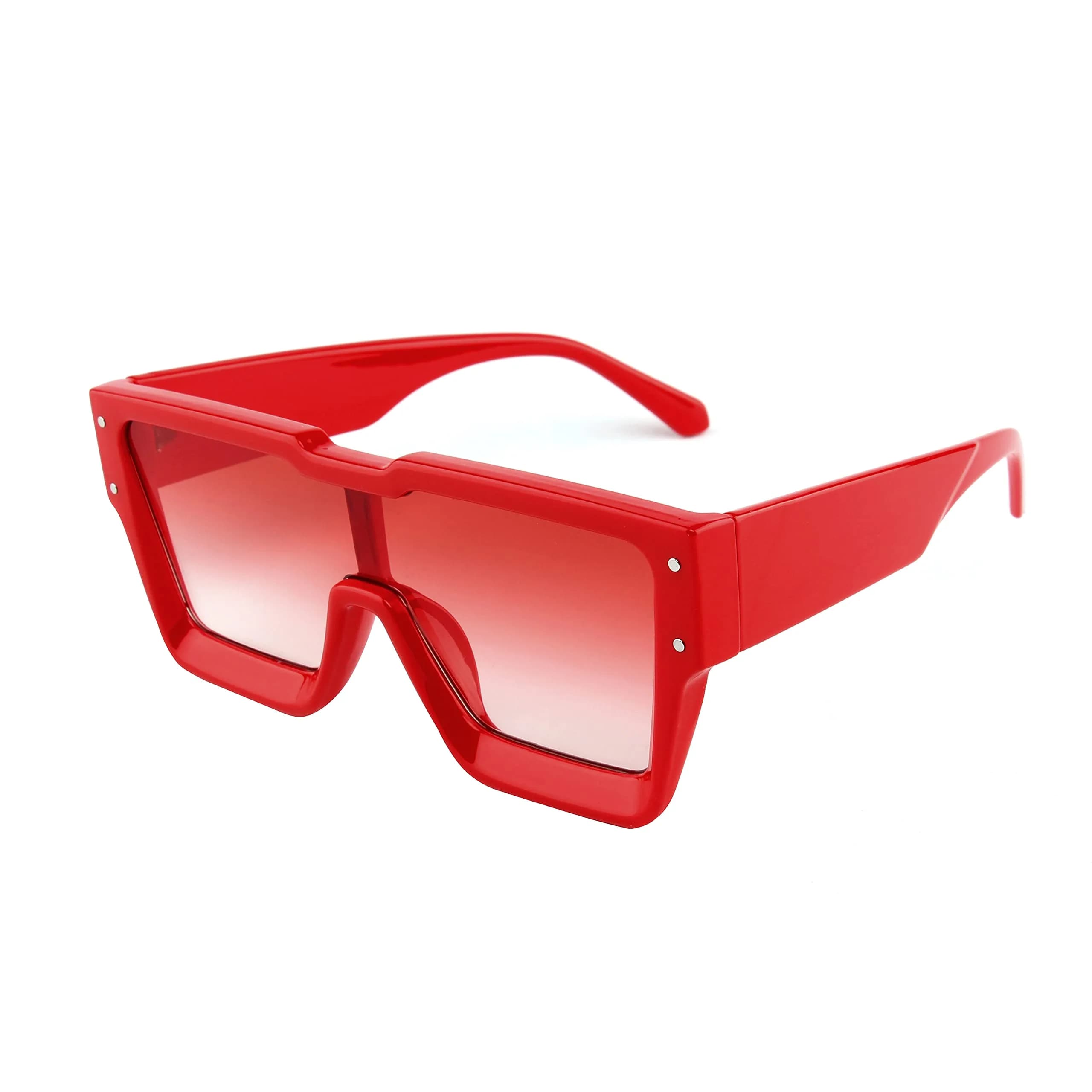 KENBO Oversized Square Sunglasses for Women Men, Rimless Shield Style | UV400 Polarized Protection — Red Frame - Gradiant Red Lens