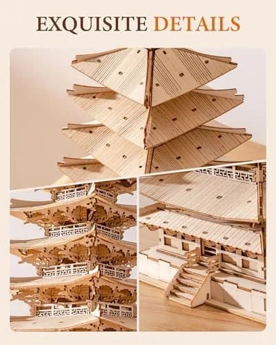 Rolife Wooden Model Kit for Adults 3D Puzzle Five-Storied Pagoda | Retro Wooden Assembly thumbnail 5