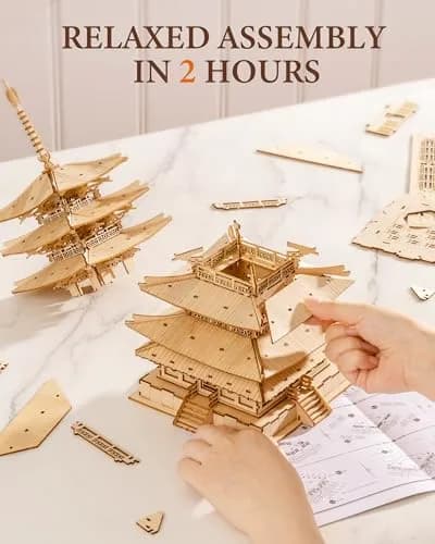 Rolife Wooden Model Kit for Adults 3D Puzzle Five-Storied Pagoda | Retro Wooden Assembly thumbnail 3