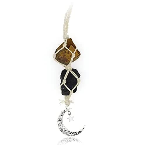 BOHO GARDEN Hanging Car Charm - Tiger Eye & Black Tourmaline | Grounding, Confidence, Protection, Energy thumbnail 1
