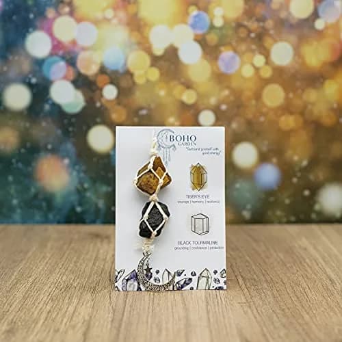 BOHO GARDEN Hanging Car Charm - Tiger Eye & Black Tourmaline | Grounding, Confidence, Protection, Energy thumbnail 2