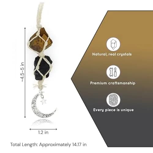 BOHO GARDEN Hanging Car Charm - Tiger Eye & Black Tourmaline | Grounding, Confidence, Protection, Energy thumbnail 3