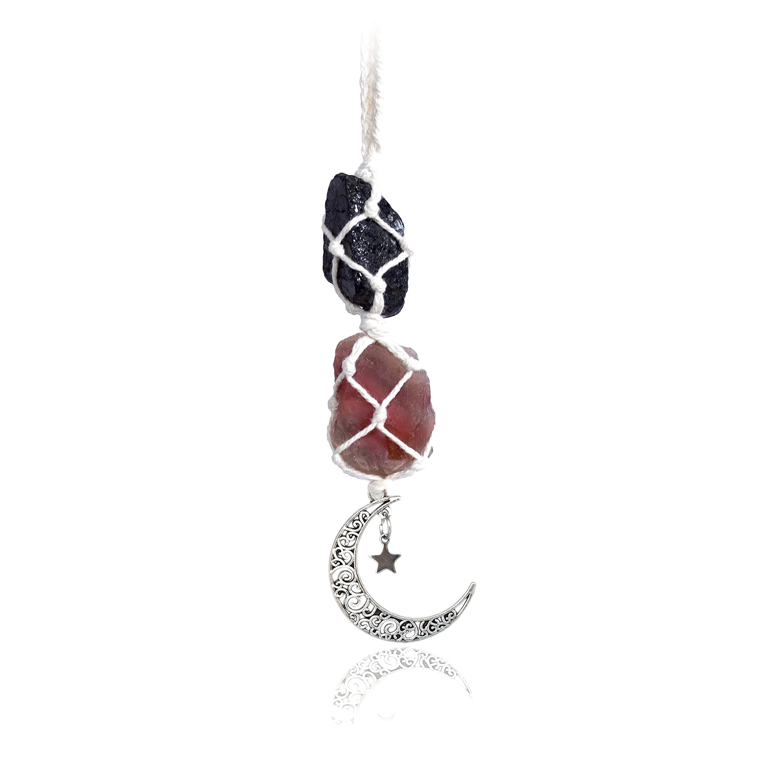 BOHO GARDEN Hanging Car Charm for Rear View Mirror - Tourmaline & Carnelian | Positive Energy Crystal Decor (70-120 chars)