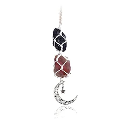 BOHO GARDEN Hanging Car Charm for Rear View Mirror - Tourmaline & Carnelian | Positive Energy Crystal Decor (70-120 chars) thumbnail 1
