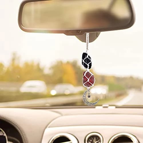 BOHO GARDEN Hanging Car Charm for Rear View Mirror - Tourmaline & Carnelian | Positive Energy Crystal Decor (70-120 chars) thumbnail 2