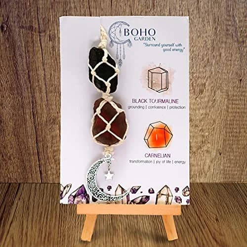BOHO GARDEN Hanging Car Charm for Rear View Mirror - Tourmaline & Carnelian | Positive Energy Crystal Decor (70-120 chars) thumbnail 3