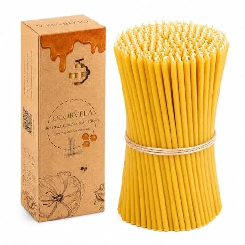 olorvela Natural Beeswax Taper Candles 6.3 Inch | 30 Min Burn, 100 Pack thumbnail 1