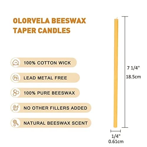 olorvela Natural Beeswax Taper Candles 7.3 Inch | Honey Scented, Dripless, Smokeless, 30 Min Burn, 100 Pack thumbnail 2
