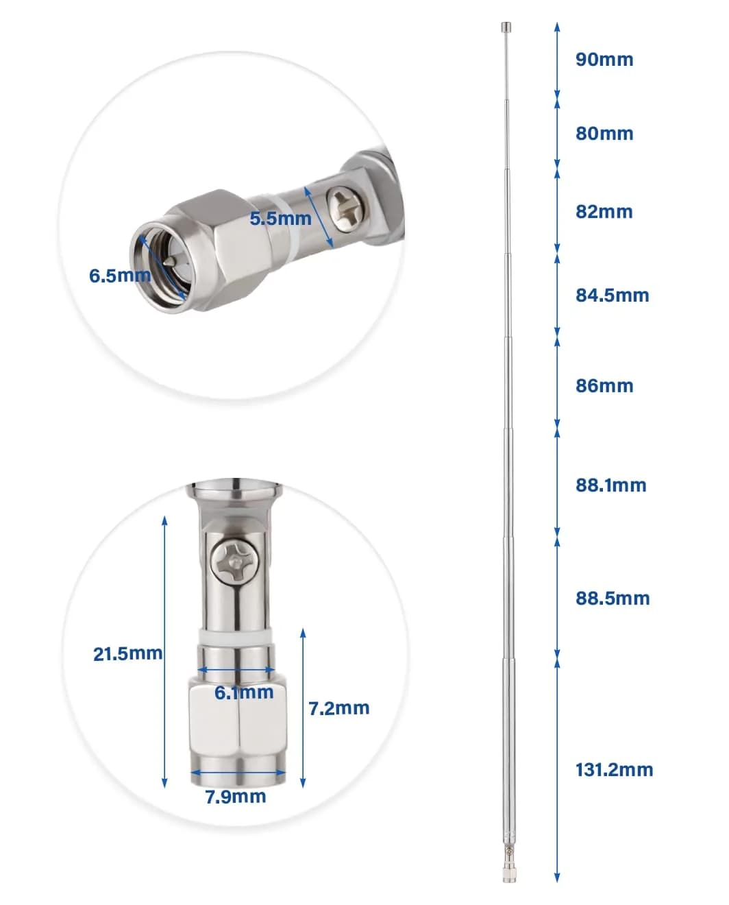 POBADY 8-Section Telescopic Antenna 73cm (28.75in) SMA Male Connector | AM/FM Radio Receiver Replacement Aerial - view 7