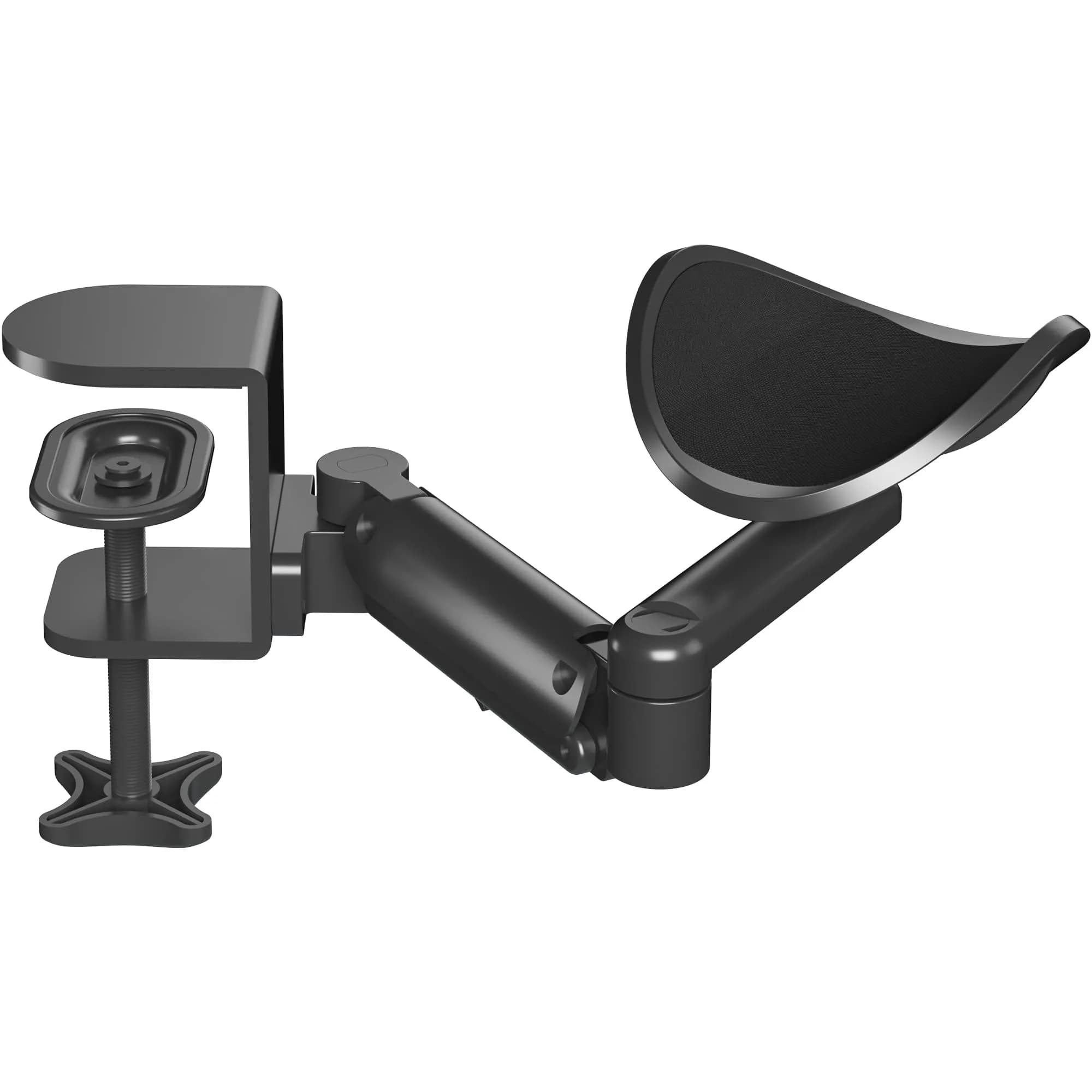 BONTEC Adjustable Arm Rest for Desk, 360° Rotating & Extendable, Aluminum | Ergonomic Support for Long Hours — Black