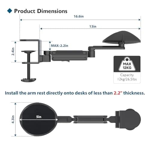 BONTEC Adjustable Arm Rest for Desk, 360° Rotating & Extendable, Aluminum | Ergonomic Support for Long Hours thumbnail 3