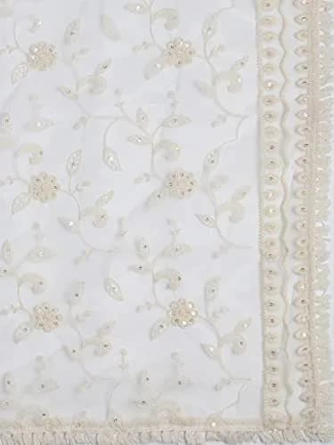 DUPATTA BAZAAR Women's Floral Embroidered Off White Net Dupatta 2.4 meters (8.2 ft) thumbnail 2