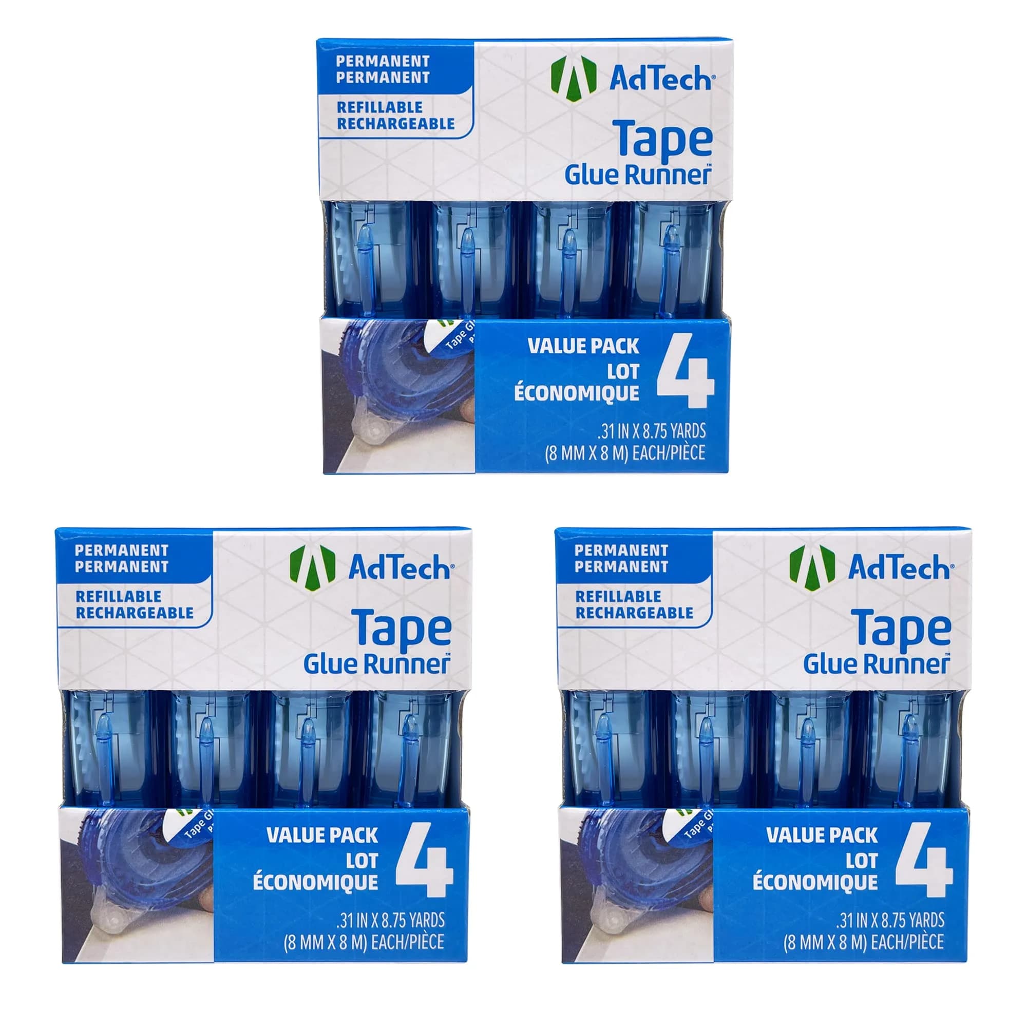 Adtech Permanent Glue Runner 3-Pack | Strong Double-Sided Adhesive for Crafts & Office, 8.75 Yards per Cartridge