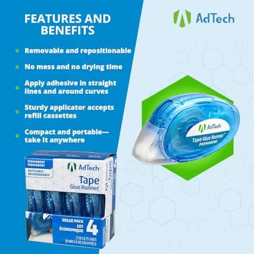 Adtech Permanent Glue Runner 3-Pack | Strong Double-Sided Adhesive for Crafts & Office, 8.75 Yards per Cartridge thumbnail 8