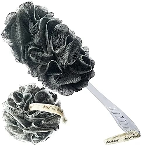 Mr.Cui'shop Charcoal Exfoliating Loofah Bath Back Brush Set with Long Handle & Mesh Pouf, 2 Count thumbnail 1
