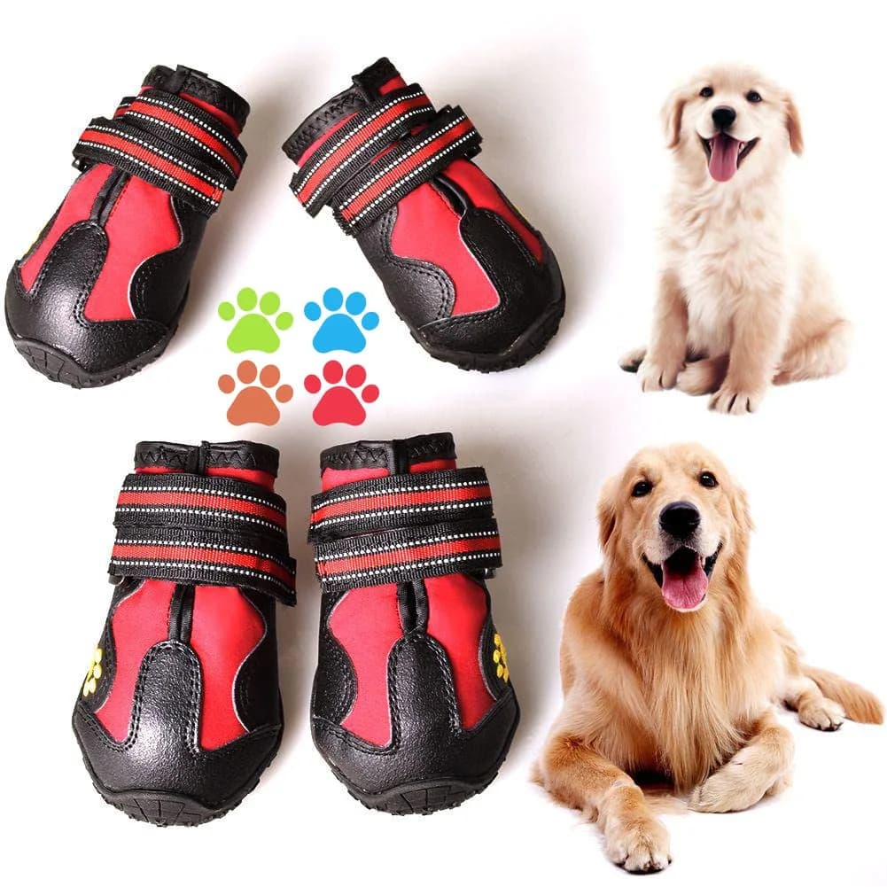 CovertSafe& Dog Boots & Paw Protectors Non-Slip Waterproof | Adjustable & Rugged for Safe Outdoor Walks — Red