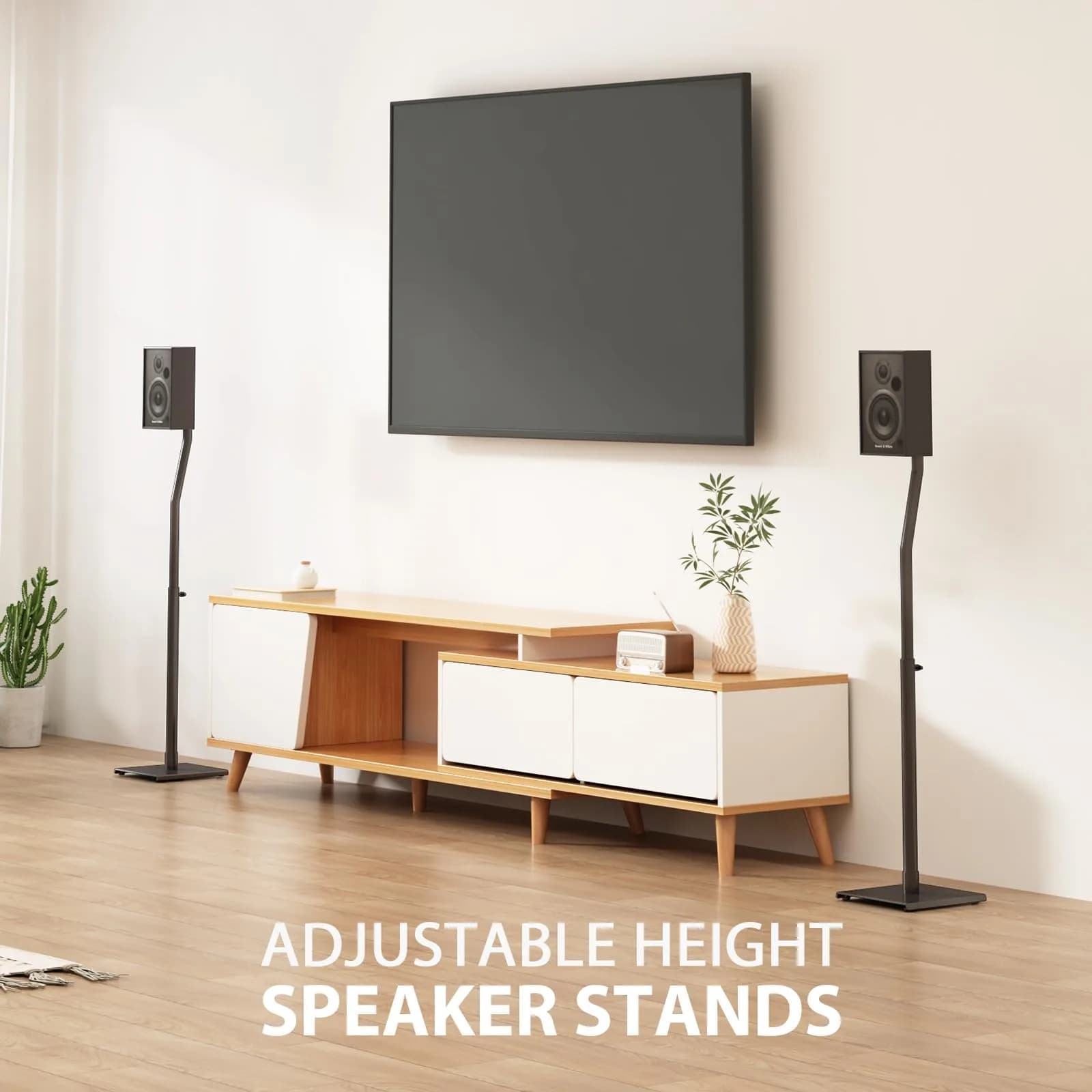 USX MOUNT Universal Speaker Stands, Height Adjustable 30"-39.1" | 5kg (11 lbs) Capacity Per Stand, Black Metal Pair - view 2