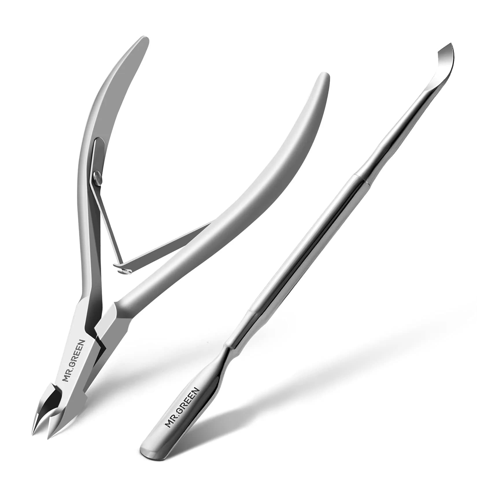 MR.GREEN Cuticle Nippers Nail Manicure Scissors 5mm Stainless Steel | Precise Dead Skin Removal — Mr-1028+pusher