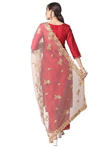 DUPATTA BAZAAR Women's Gold Embroidered Net Dupatta with Cutwork | 2.5m Free Size Ethnic Wear thumbnail 4