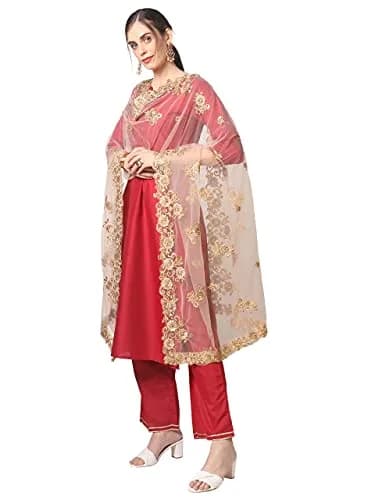 DUPATTA BAZAAR Women's Gold Embroidered Net Dupatta with Cutwork | 2.5m Free Size Ethnic Wear thumbnail 5