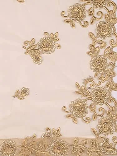DUPATTA BAZAAR Women's Gold Embroidered Net Dupatta with Cutwork | 2.5m Free Size Ethnic Wear thumbnail 6