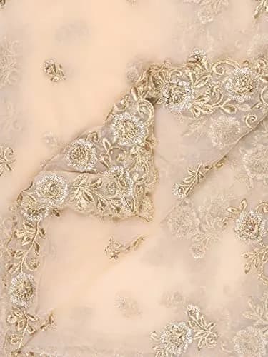 DUPATTA BAZAAR Women's Gold Embroidered Net Dupatta with Cutwork | 2.5m Free Size Ethnic Wear thumbnail 2