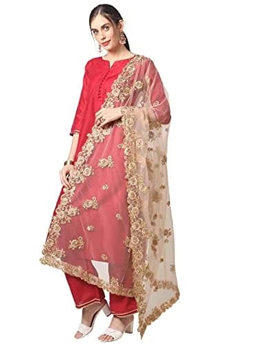 DUPATTA BAZAAR Women's Gold Embroidered Net Dupatta with Cutwork | 2.5m Free Size Ethnic Wear thumbnail 3