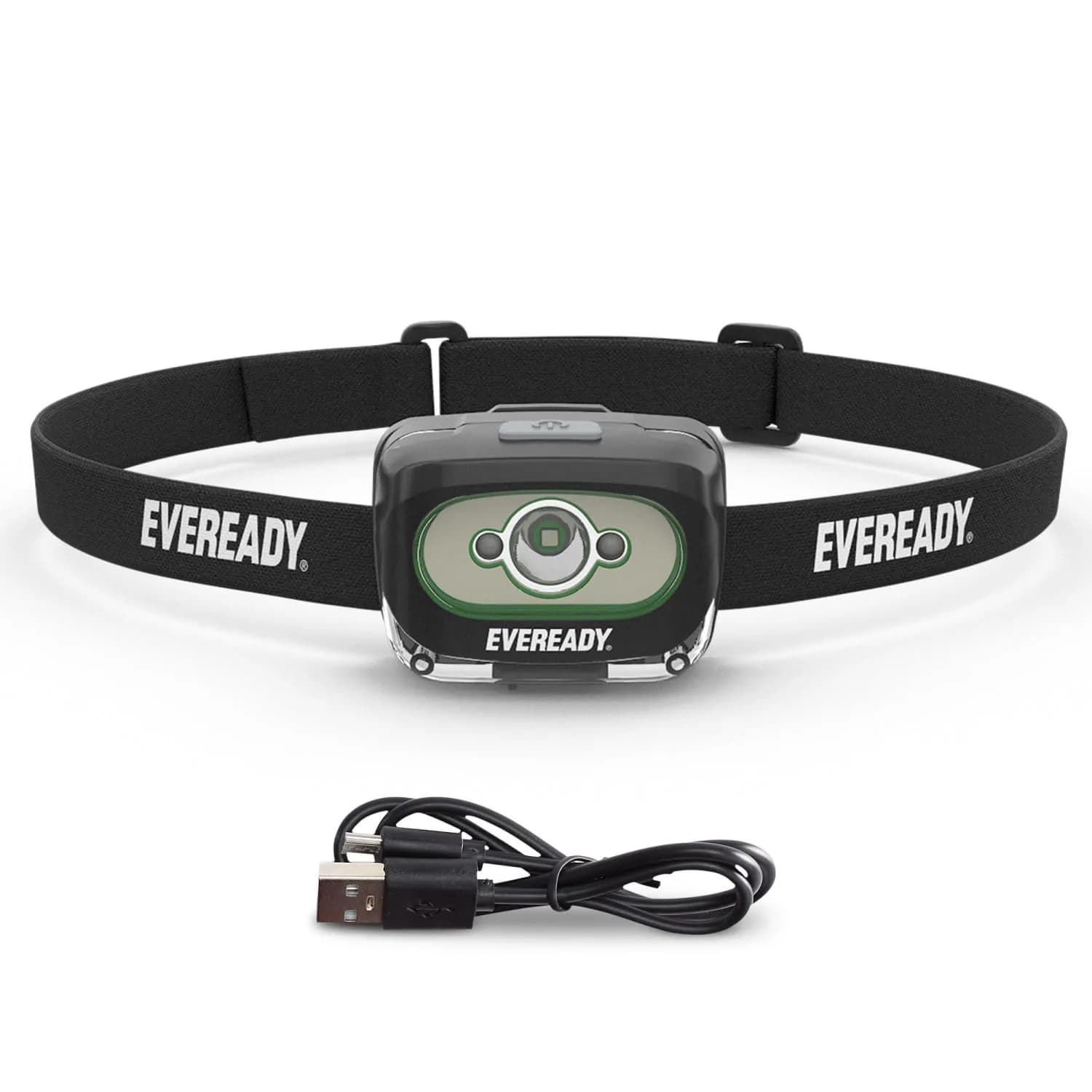 Eveready Rechargeable LED Headlight 300 Lumen (1 Pack) | IPX4 Water Resistant, 195ft Beam Distance — Black