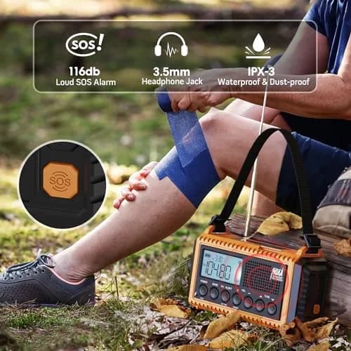 Mesqool NOAA Weather Alert Radio 5000mAh Solar Hand Crank Emergency Radio with AM/FM/SW, 172x94x63mm thumbnail 5