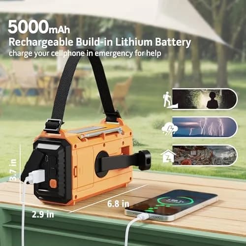 Mesqool NOAA Weather Alert Radio 5000mAh Solar Hand Crank Emergency Radio with AM/FM/SW, 172x94x63mm thumbnail 3