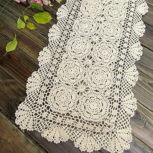 Phantomon Lace Table Runner Floral Beige 15x28 Inch | Handmade Cotton Decor thumbnail 1