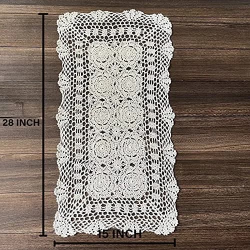 Phantomon Lace Table Runner Floral Beige 15x28 Inch | Handmade Cotton Decor thumbnail 4