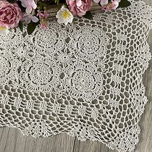 Phantomon Lace Table Runner Floral Beige 15x28 Inch | Handmade Cotton Decor thumbnail 2