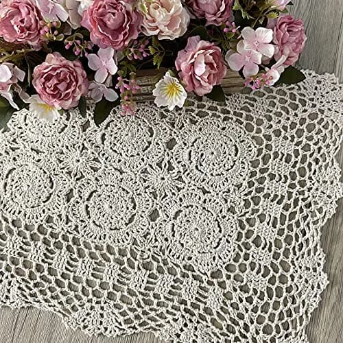 Phantomon Lace Table Runner Floral Beige 15x28 Inch | Handmade Cotton Decor thumbnail 3