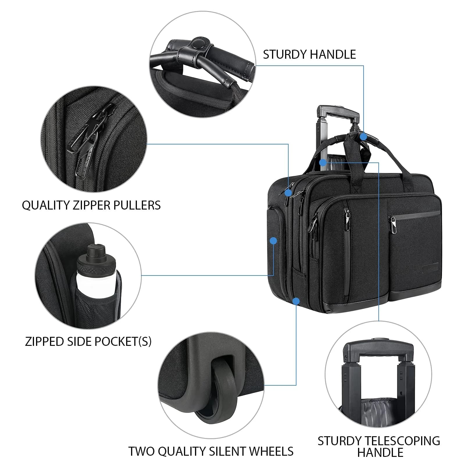 VANKEAN 17.3 Inch Rolling Laptop Bag with Wheels, Waterproof Overnight Business Briefcase | 43.9 cm (17.3") - view 6