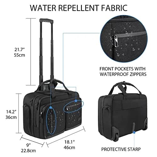 VANKEAN 17.3 Inch Rolling Laptop Bag with Wheels, Waterproof Overnight Business Briefcase | 43.9 cm (17.3") thumbnail 2