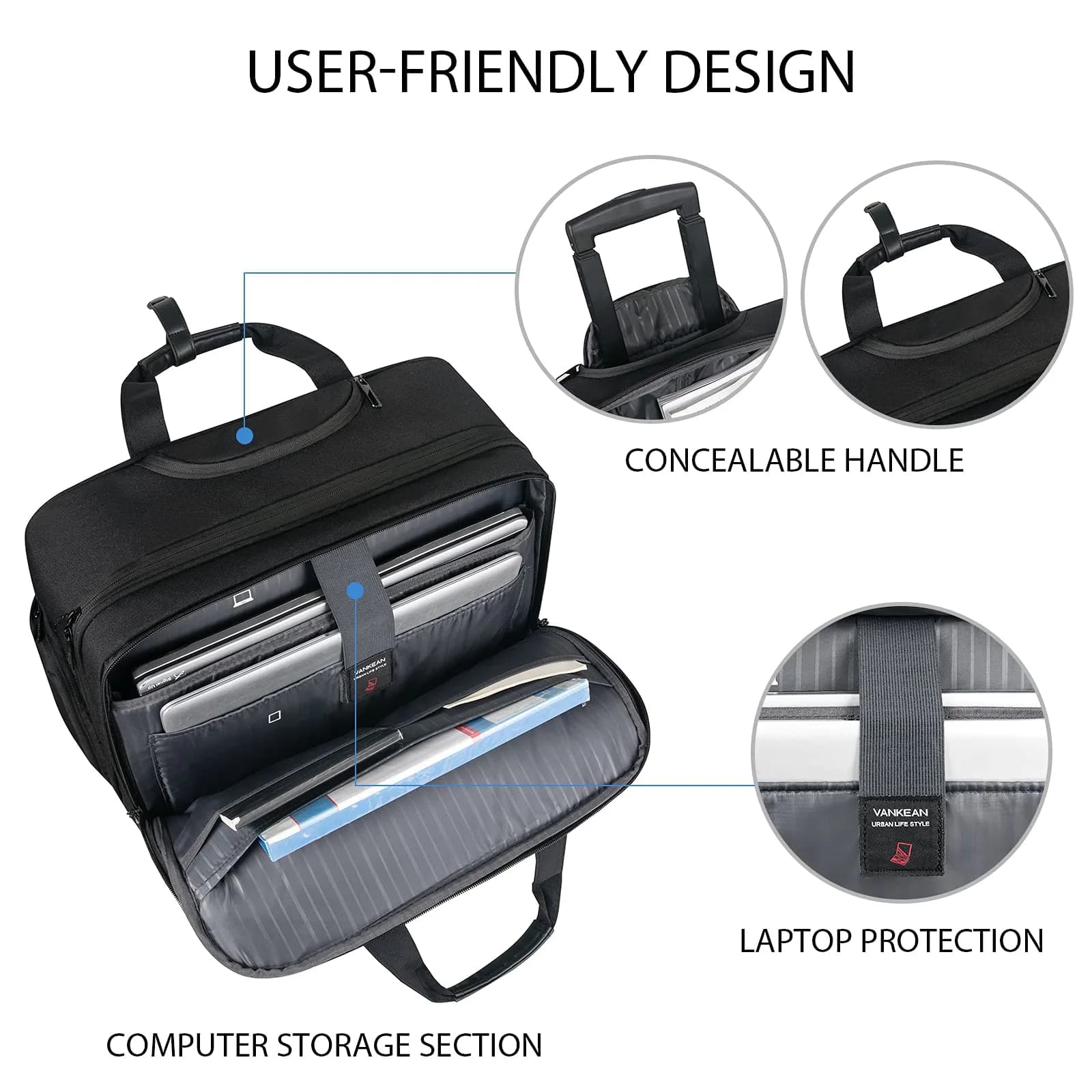 VANKEAN 17.3 Inch Rolling Laptop Bag with Wheels, Waterproof Overnight Business Briefcase | 43.9 cm (17.3") - view 3