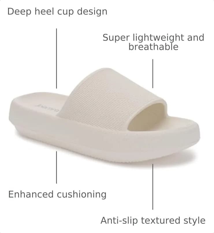 Joomra Pillow Slippers for Women & Men, Thick Sole Cloud Slides 3cm (1.2in) Heel, Beige | Comfortable & Non-Slip thumbnail 3