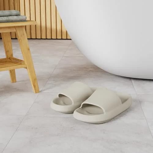 Joomra Pillow Slippers for Women & Men, Thick Sole Cloud Slides 3cm (1.2in) Heel, Beige | Comfortable & Non-Slip thumbnail 5