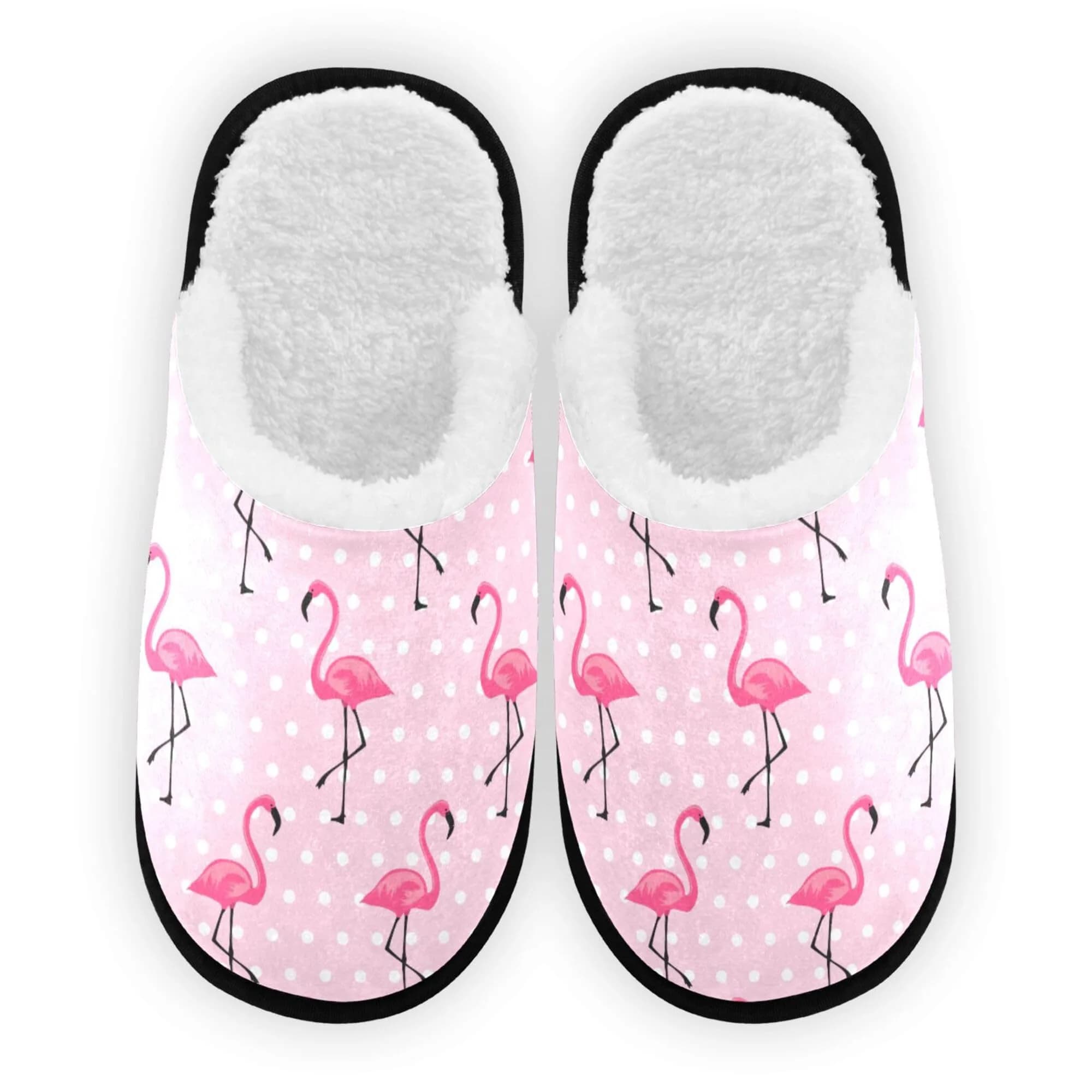 Umidedor Pink Flamingo Dots Slippers | Memory Foam Indoor House Shoes for Bedroom & Travel (US 5-8 / 9-12)