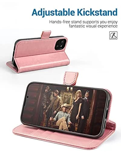 OCASE for iPhone 13 Wallet Case, Card Holder, Pink | RFID Shielding & Kickstand thumbnail 4