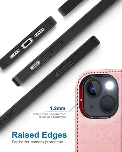 OCASE for iPhone 13 Wallet Case, Card Holder, Pink | RFID Shielding & Kickstand thumbnail 5
